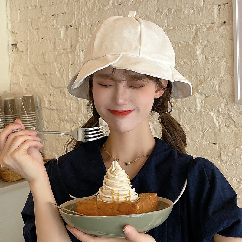Flower Fisherman Hat Female Sweet And Cute Sunscreen Shade Student All-match Solid Color