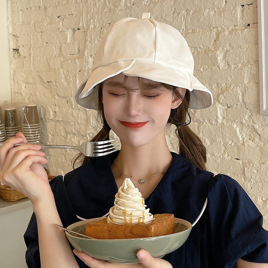 Flower Fisherman Hat Female Sweet And Cute Sunscreen Shade Student All-match Solid Color