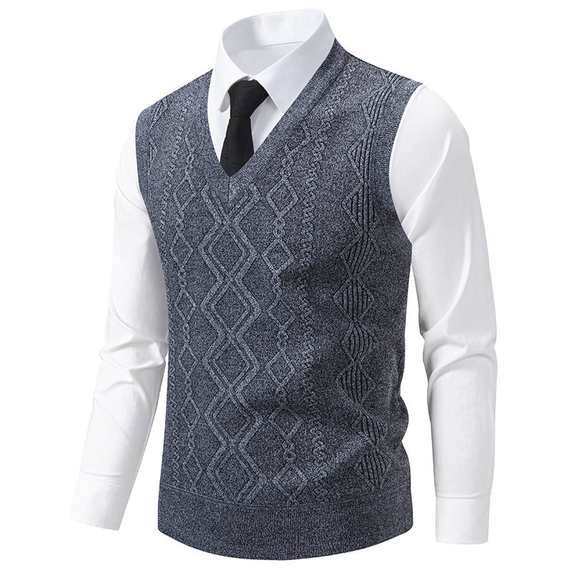 Men's V-Neck Slim-Fit Jacquard Pullover Vest