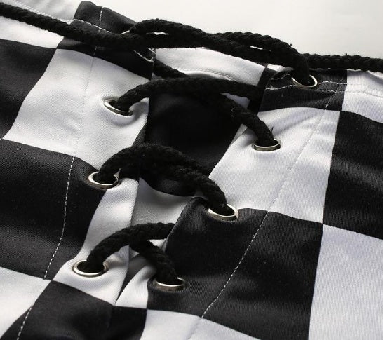 summer ins new super chessboard, checkerboard, pants, shorts, straps, students, hot pants, girls.