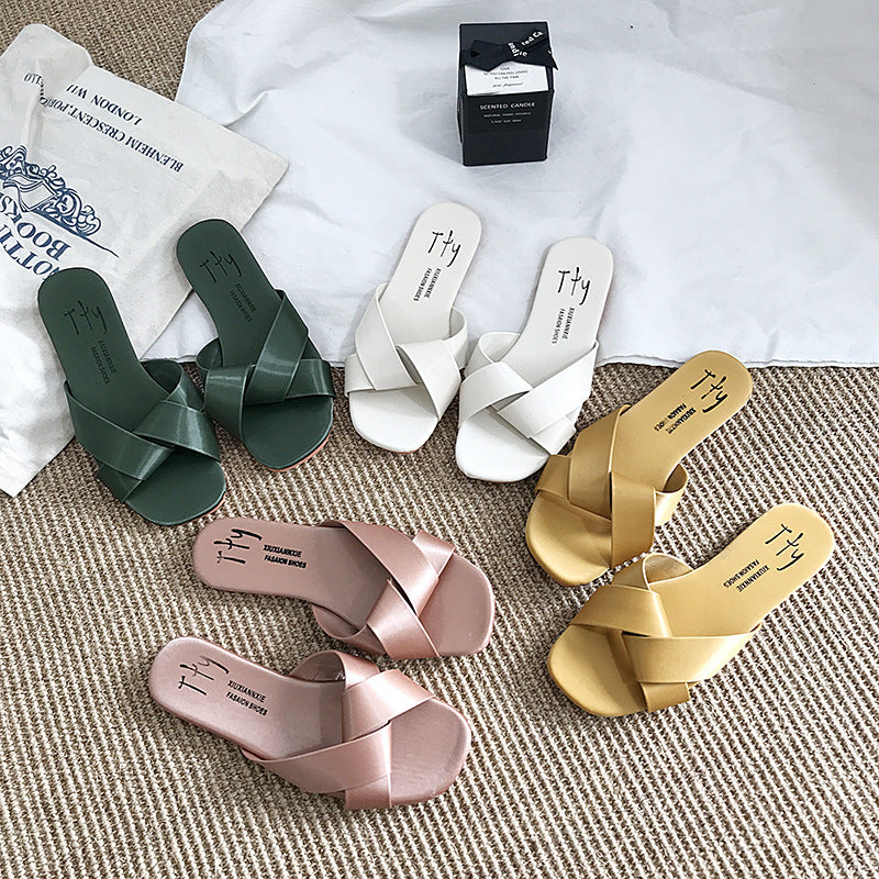 Fashion Simple Soft Bottom Cross Slippers