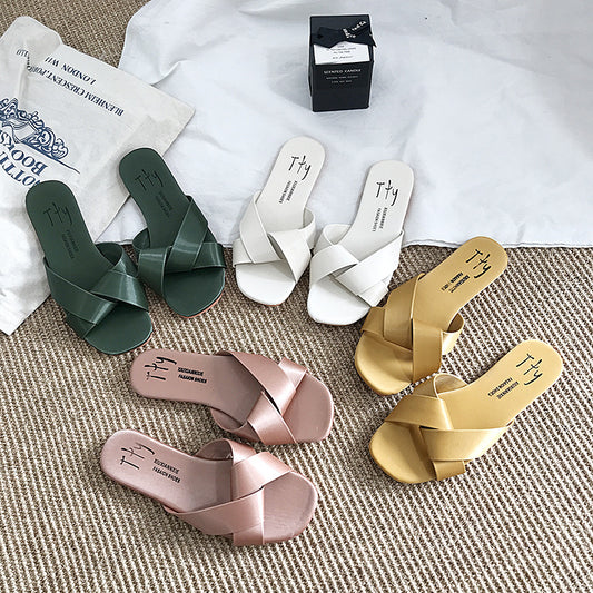 Fashion Simple Soft Bottom Cross Slippers