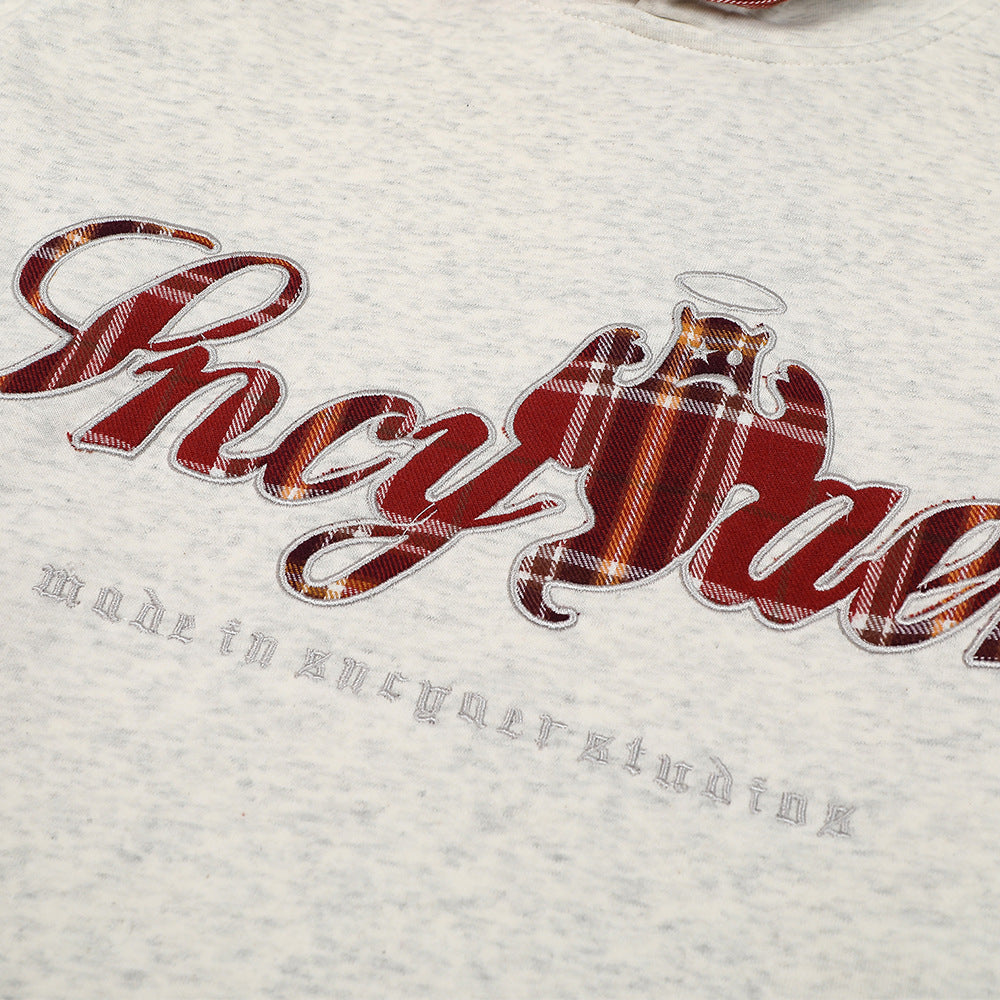 Plaid Applique Letters Hooded Sweater