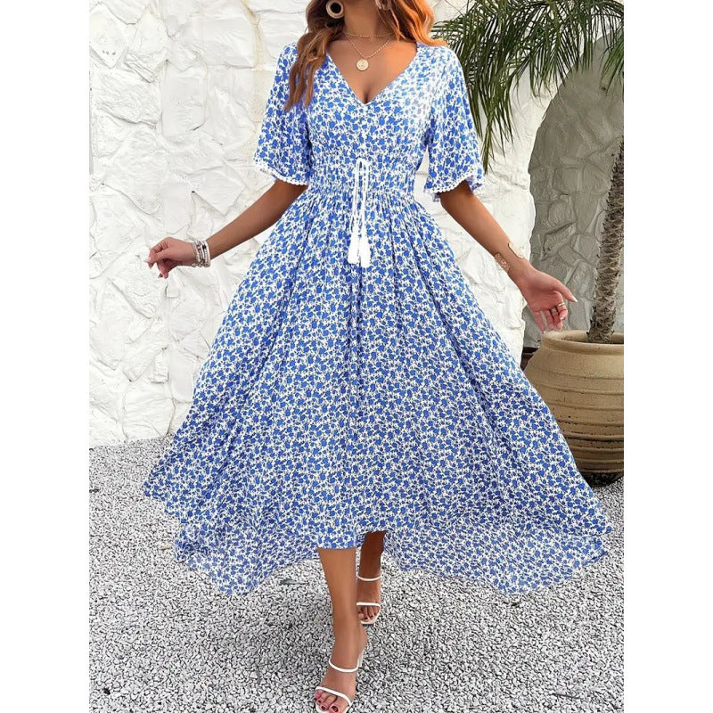 Womens V-Neck Elegant Chic Printed Dress