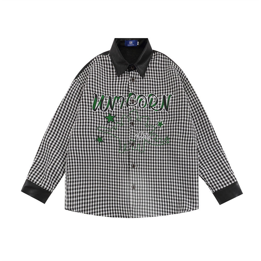 American Contrast Color Stitching Long-sleeved Shirt Men