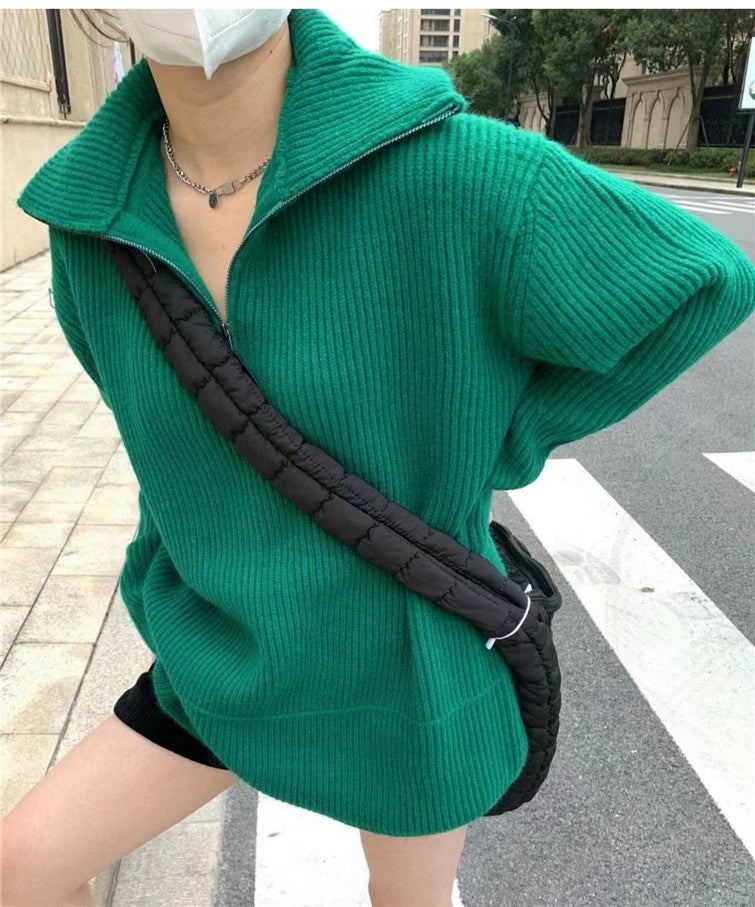 Pullover Thickened Stand Collar Sweater Coat For Women Loose Slimming