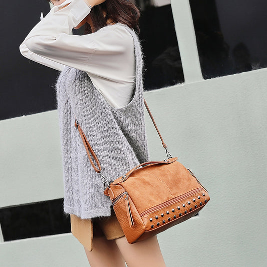 Fashion All-match Fashion Frosted Women's Retro Rivet Handbag
