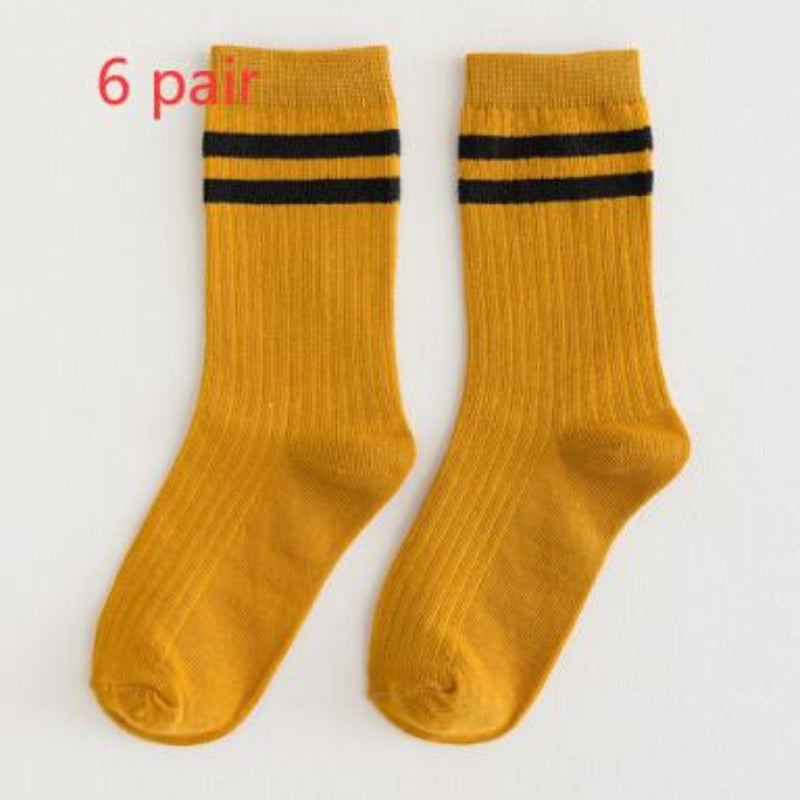 Mid-calf Length College Style Parallel Bars Trendy Retro Women's Striped Socks