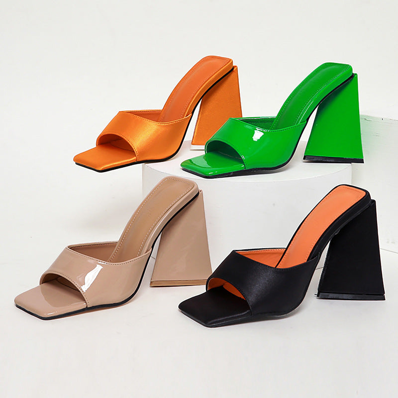 Patent Leather Triangle Heel High Sandals