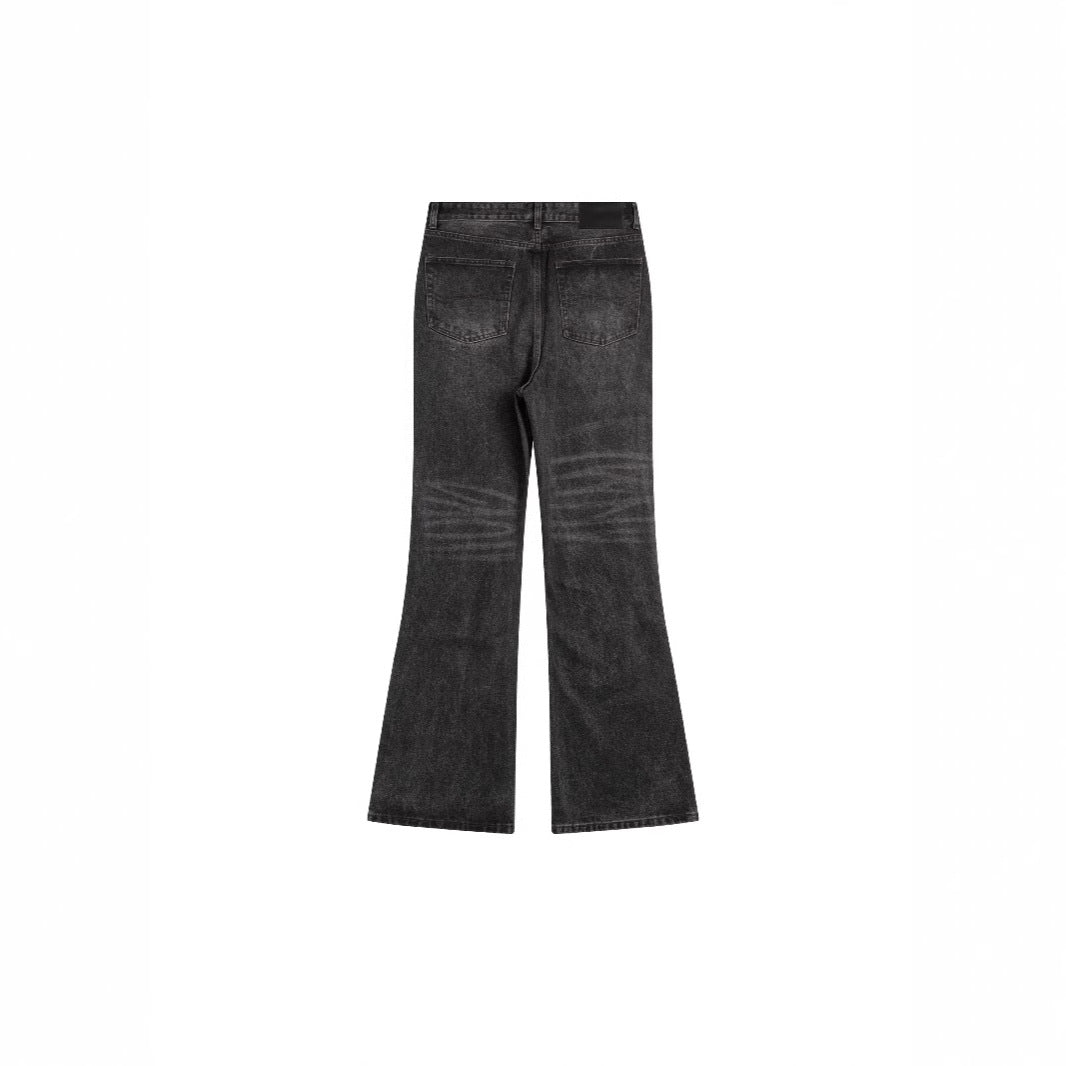 Washed Old Black And Gray Slightly Flared Jeans Men