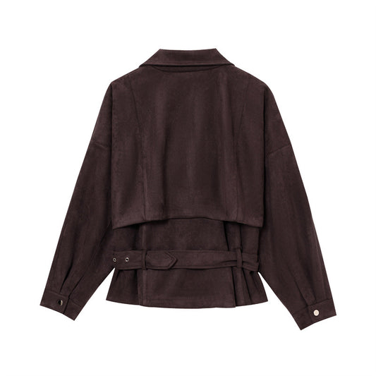 Retro All-match With Belt Suede Locomotive Style Coat
