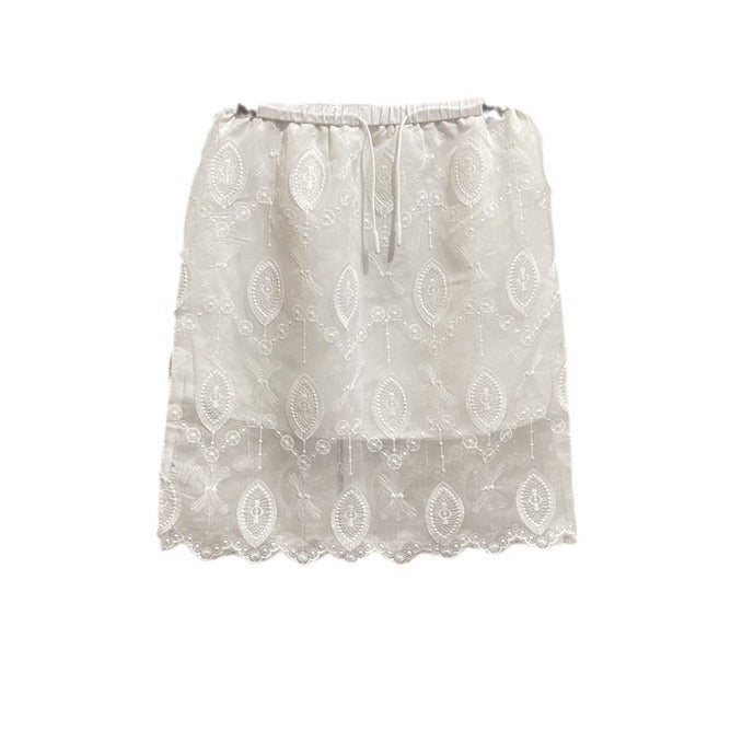 Machine Embroidery Crocheted White Lace Skirt