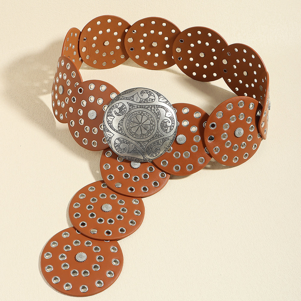 Fashion Punk Exaggerated Round Cutout Personality Belt Ladies Metal Retro Wide Belt