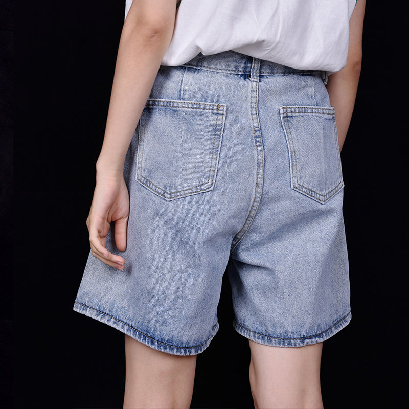 Summer new denim shorts female chic loose thin wide leg high waist hot pants
