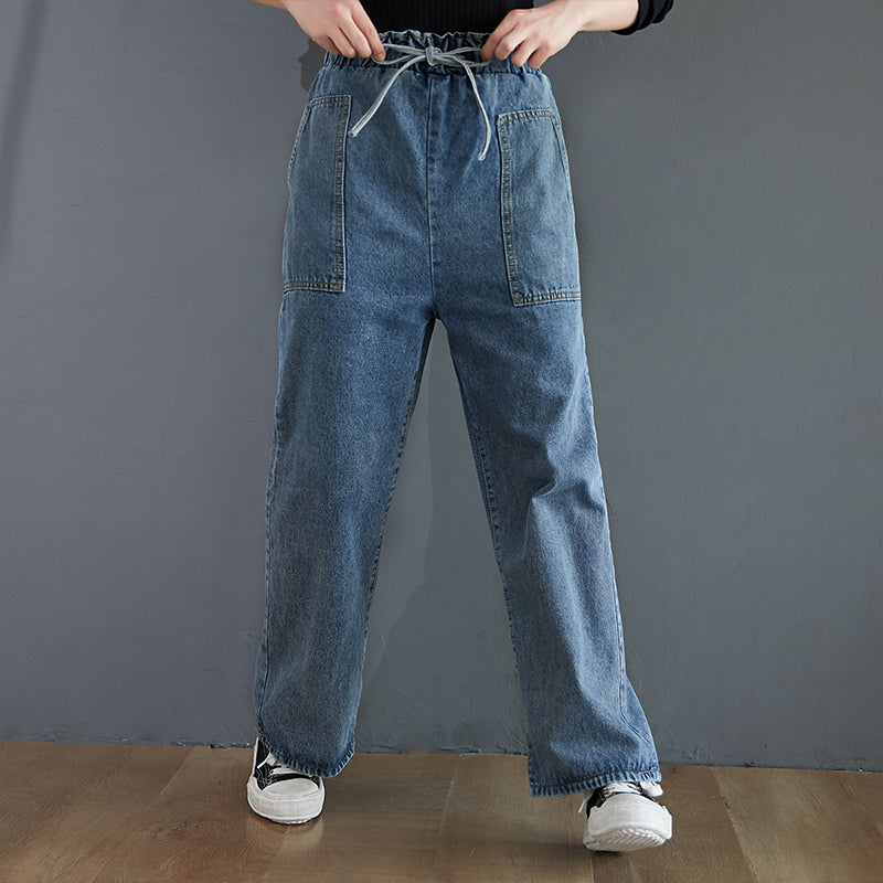 Loose and Versatile High-waisted Plus Size Straight Jeans
