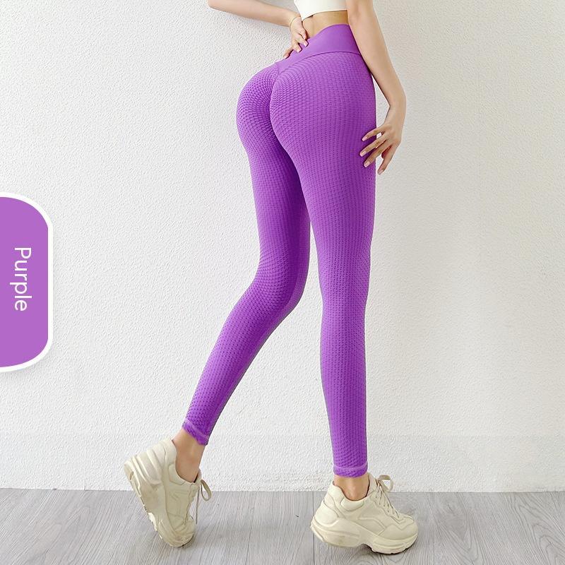 Seamless Solid Color Honeycomb Fitness Yoga Pants