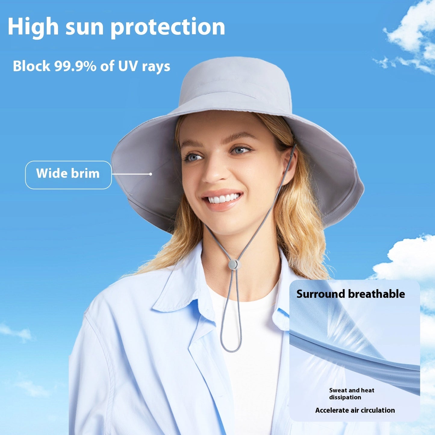 Spring And Summer New Cool UV Bucket Hat Women's Big Brim UV-proof Outdoor Sunshade Folding