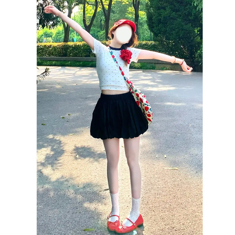 Summer New Black Puff Flower Bud Skirt