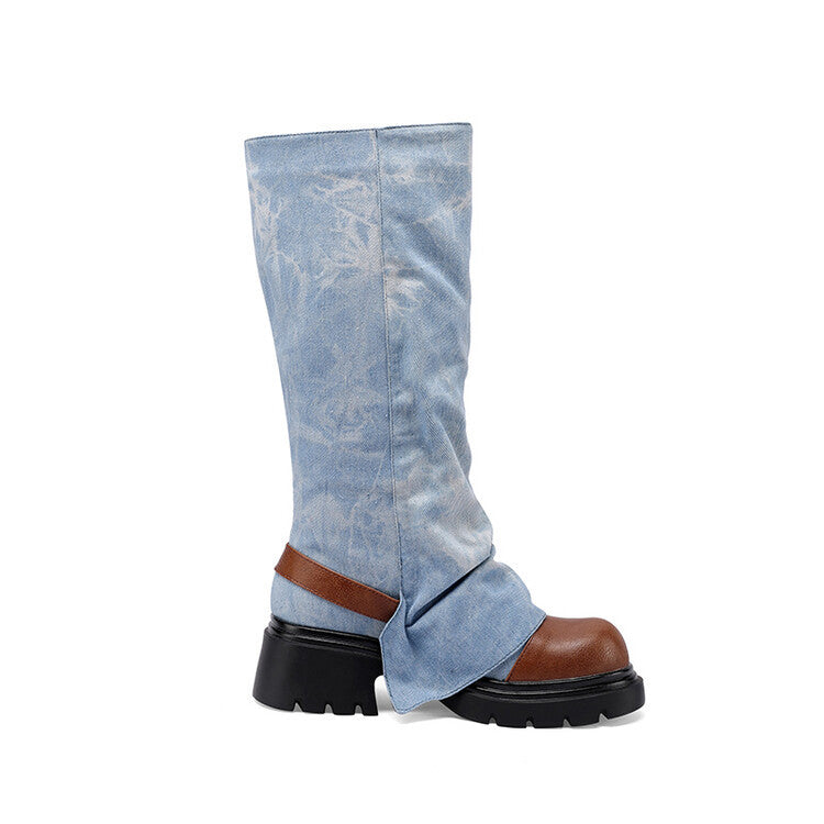 Womens European And American-style Round-toe Studded Platform Boots