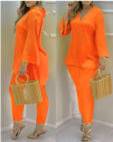 Bell Sleeve Top og Bukser Modedragt til Kvinder