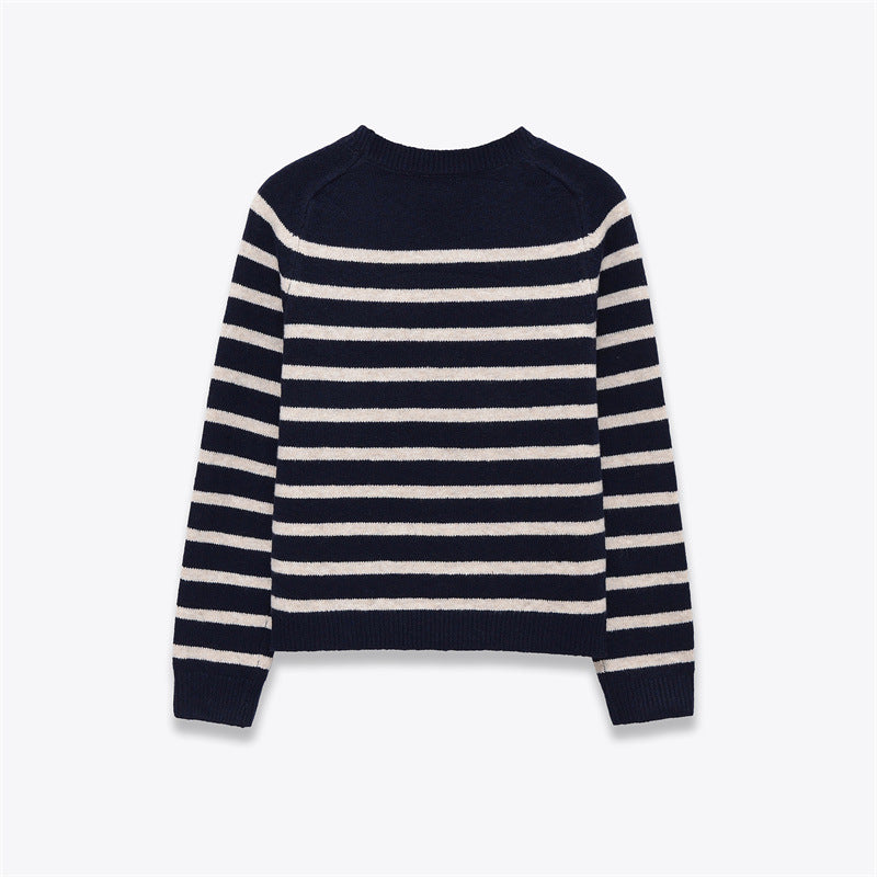Women's Round Neck Loose Striped Knit Sweater