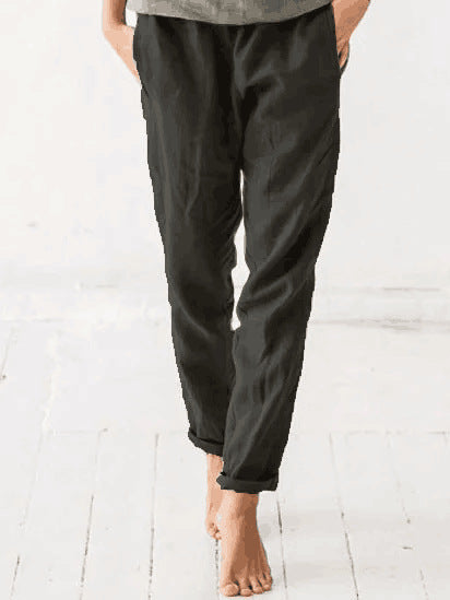 Women'sSolid Color Cotton And Linen Casual Trousers