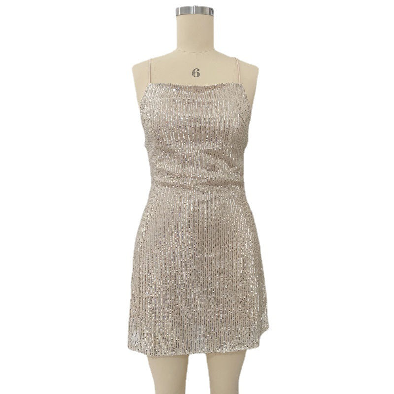 Nightclub Party Hot Girl Sequined Suspender Dress