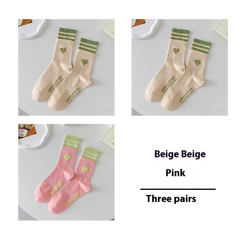 Women's Patchwork Striped Printed Mid Length Socks