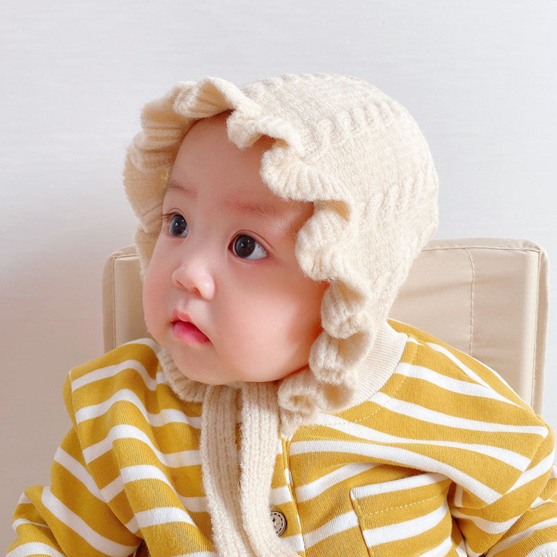 Baby Princess Lace Ear Protection Knitted Warm Wool Hat
