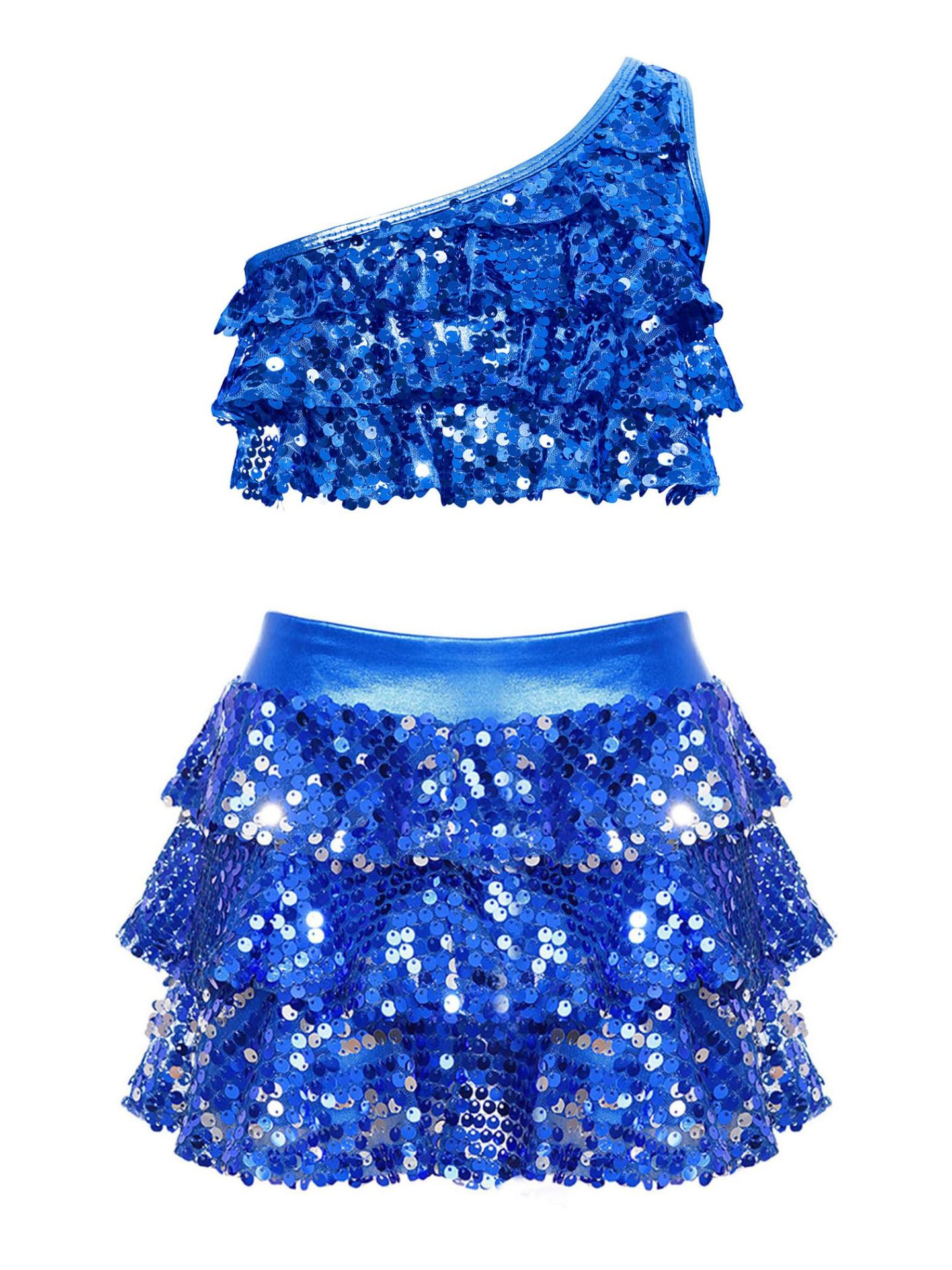 Solid-color Casual Sequin Slim-fit Skirt Set For Girls