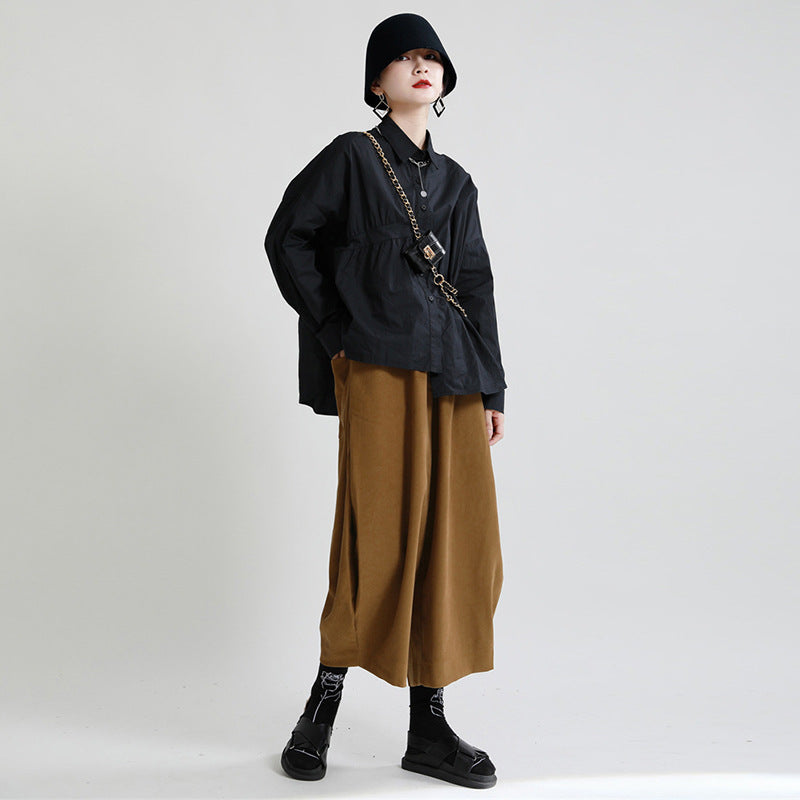 New Japanese Retro Brushed Curved Wide Leg Casual Pants