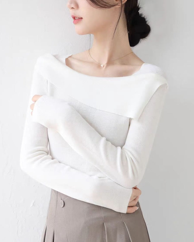 Gentle Temperament One-word Collar Lapel Knitwear Women's Autumn And Winter New Style