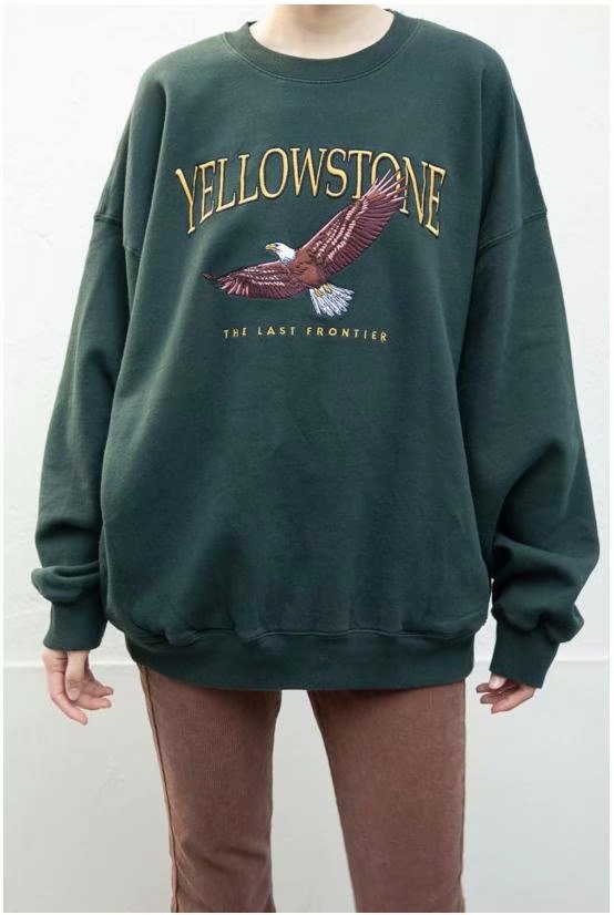 Eagle Embroidered Fleece Sweatshirt Round Neck Loose Jacket