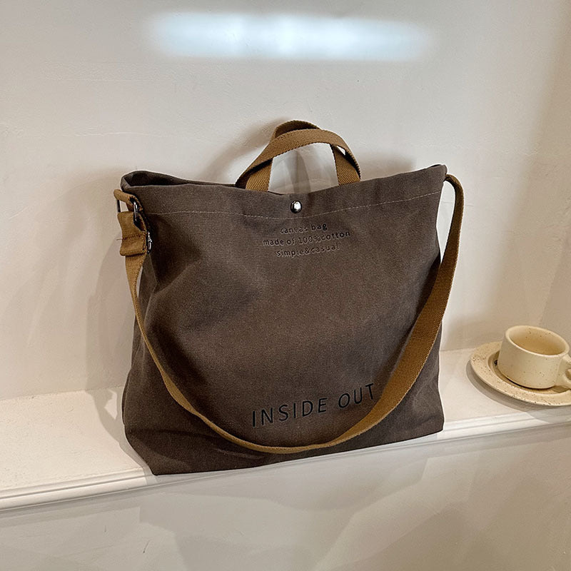 Store Lærredstasker Kvinder Casual Fashion Totes Alfabet Print Skuldertaske Med Justerbar Rem Retro Håndtaske Til Shopping