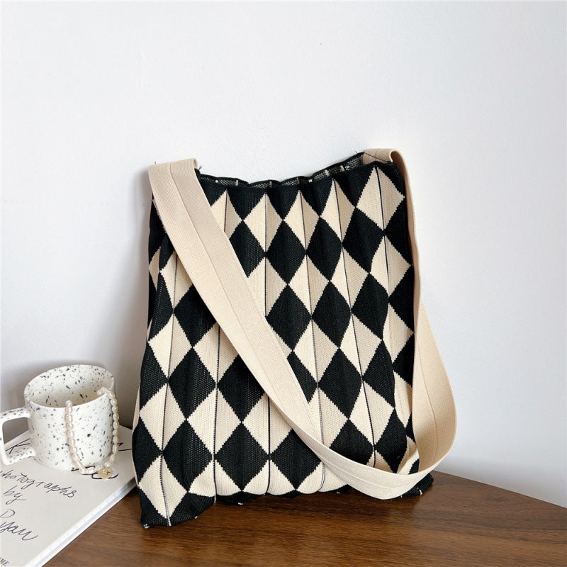 FallWinter Special-interest Design Two-tone Plaid Foldable Shoulder Bag For Women