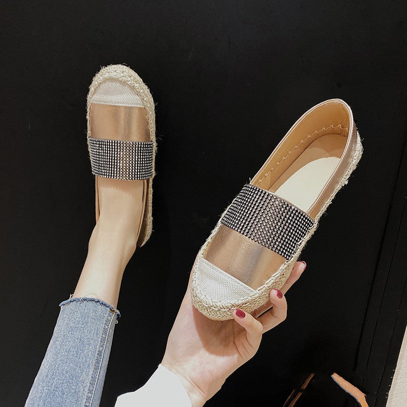 Flat-bottomed Bright Diamond Linen Woven Foreign Trade Large Size Single Shoes