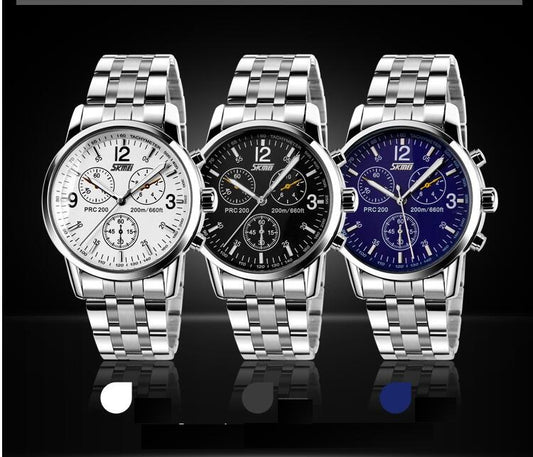Three-eye decoration genuine hot men's fashion waterproof business watch classic steel belt