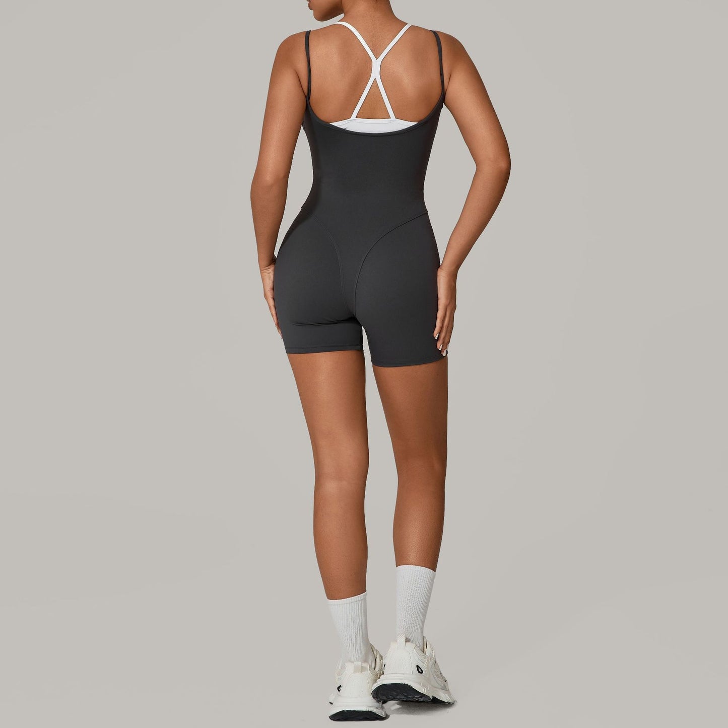 Autumn Sand Fake Two-piece Contrast Color Sling Sports Jumpsuit