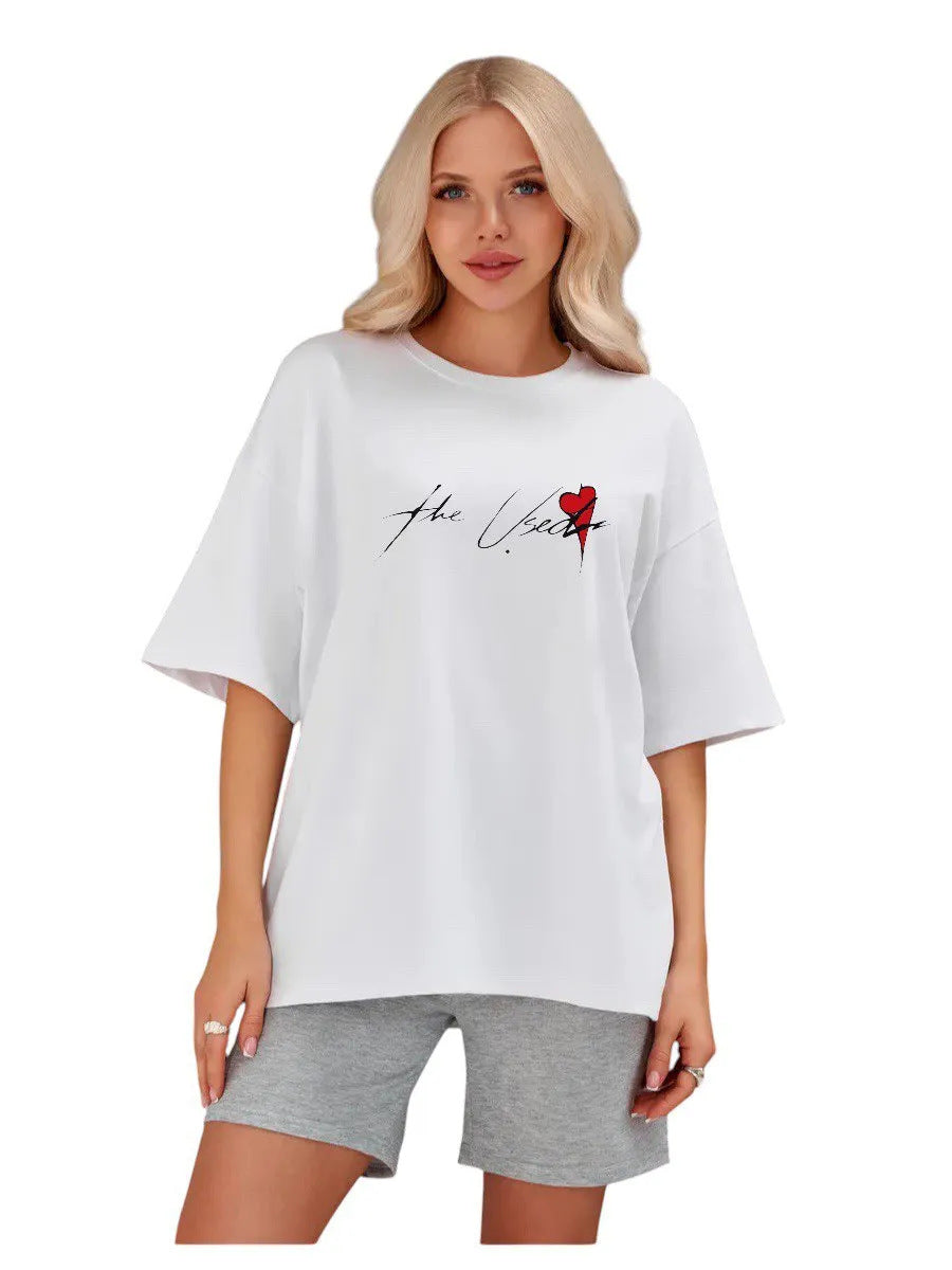 Versatile Minimalist Letter-print Short-sleeve Top For Women