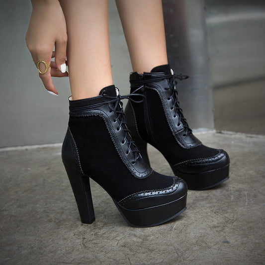 Women's Ultra-high Heel Round Toe Low-cut Martin Boots