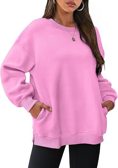 Rundhalset pullover til kvinder – Oversized løs sweatshirt i velour med lange ærmer