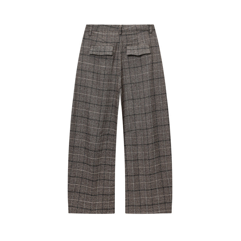 Wool Blend Plaid Ruffle Hem Jacket Pants