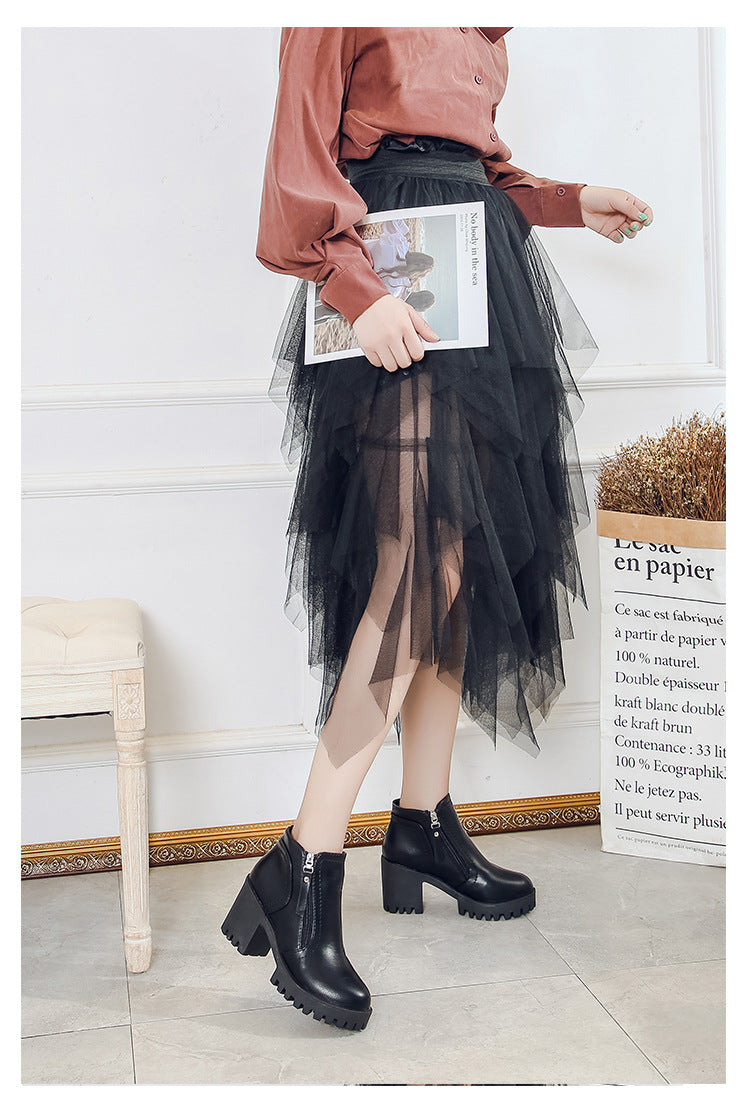 Chunky Heel Round Toe Side Zip Short Boots