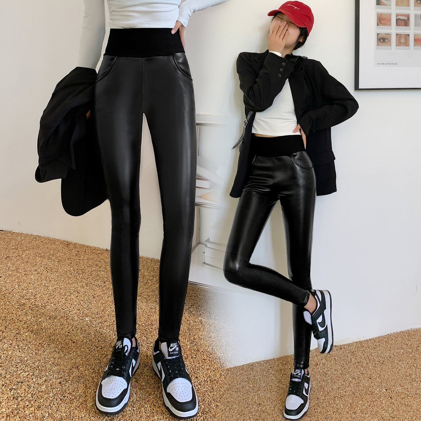 Matte Leather Pants Women's Fleece-lined Thickened