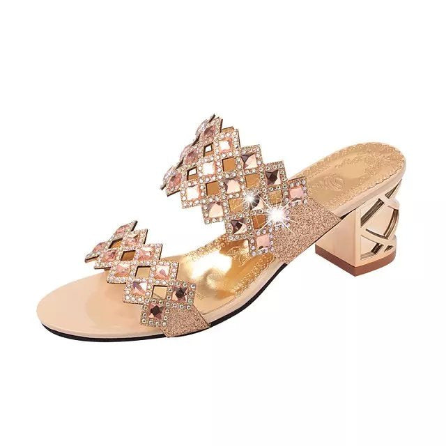 Openwork breathable chunky heel round toe sandals
