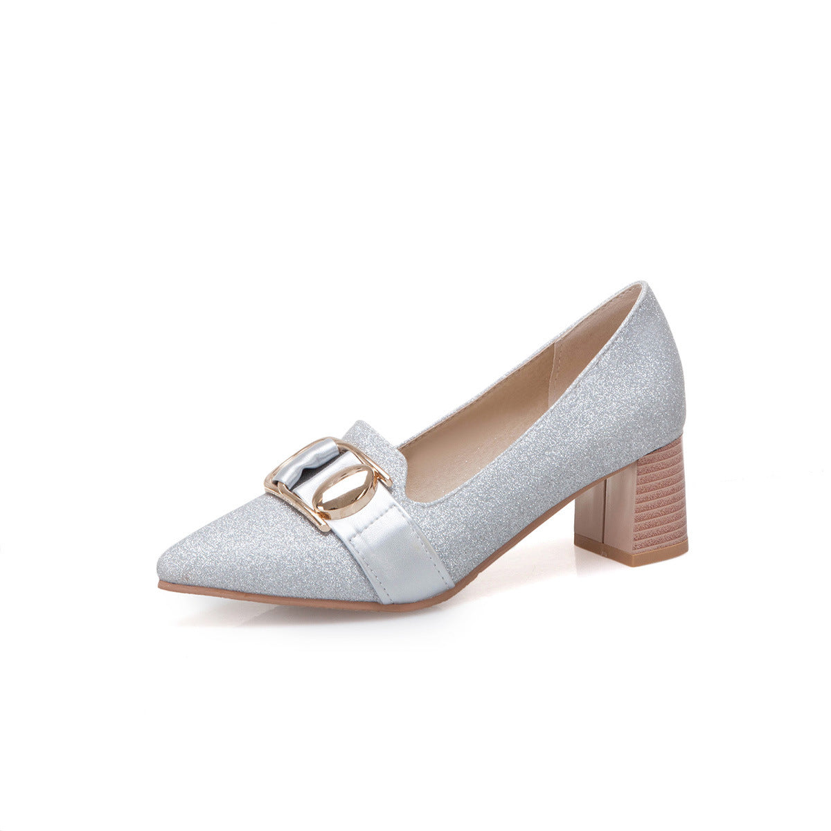 Metallic sequined high heel shoes