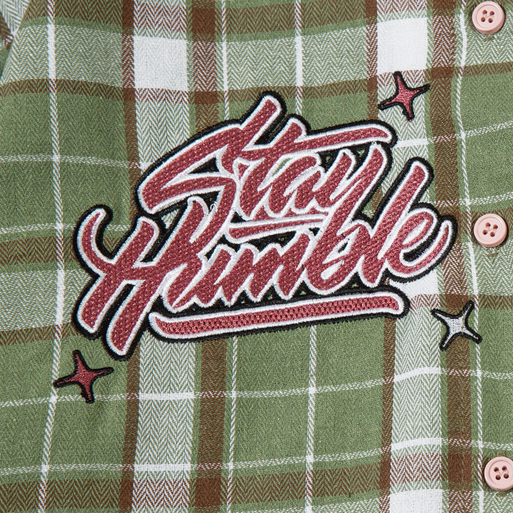 Spring And Autumn Loose Long Sleeve Plaid Shirt Men's And Women's Embroidered Letters