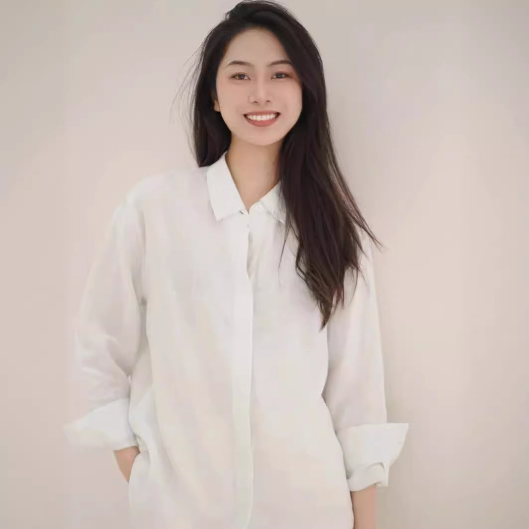 Linen Plain Cloth Blue Dyed Loose Shirt