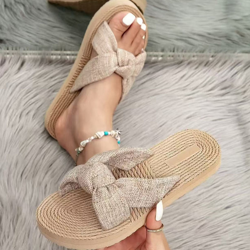 Summer New Breathable Bow-Knot Round-Toe Womens Sandals