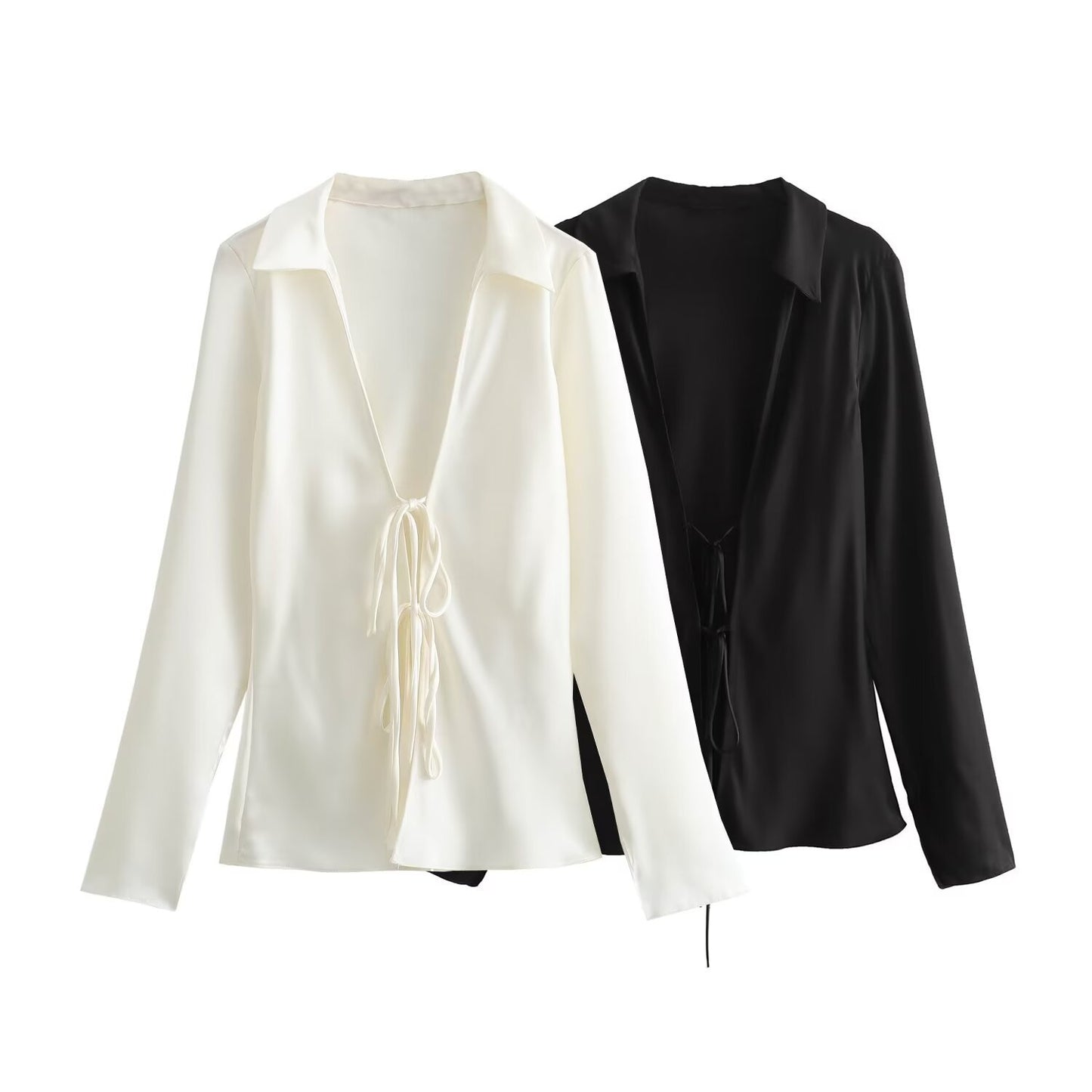 Fashion Bowknot Satin Long-sleeved Shirt